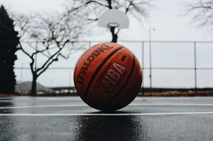 Spalding basketball in court jigsaw puzzle