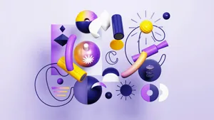 A purple and white wall with a purple and yellow design on it jigsaw puzzle