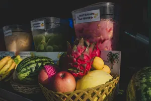 Vibrant display of tropical fruits at a Manila market stall, perfect for culinary and travel themes. jigsaw puzzle