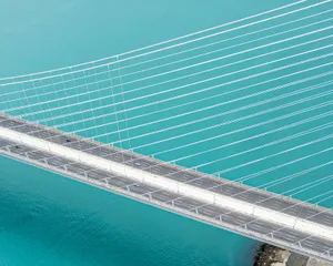 Stunning aerial shot of the Yavuz Sultan Selim Bridge over the Bosphorus in Türkiye with turquoise waters. jigsaw puzzle