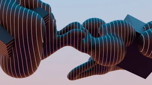 Visually captivating abstract 3D art piece with flowing shapes and line patterns. jigsaw puzzle