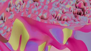 Colorful abstract 3D design with vibrant pink, yellow, and blue fluid shapes. jigsaw puzzle