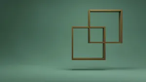 Abstract composition with overlapping wooden frames floating in front of a green minimalist background. jigsaw puzzle
