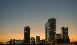 a view of a city skyline at sunset jigsaw puzzle