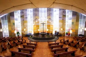Modern church interior with altar and pews jigsaw puzzle