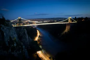 lighted bridge under blue sky jigsaw puzzle