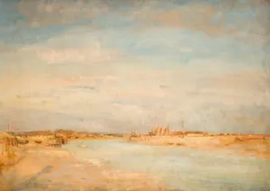 a painting of a river with buildings in the background jigsaw puzzle