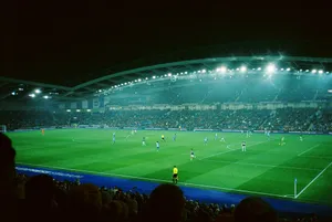 a soccer match in a stadium at night jigsaw puzzle