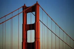 A stunning view of Golden Gate Bridge at sunset against a clear sky in San Francisco. jigsaw puzzle