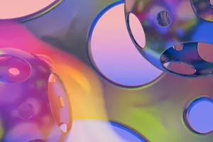 Vibrant abstract image featuring colorful 3D spheres and a gradient background. jigsaw puzzle