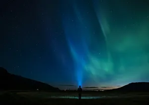silhouette of person standing under aurora night sky jigsaw puzzle
