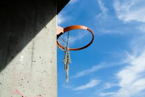 a basketball hoop hanging from the side of a building jigsaw puzzle