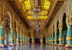 a large ornate room with colorful pillars jigsaw puzzle
