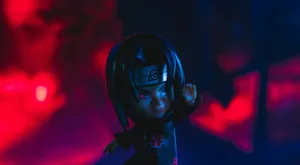 a close up of a doll with a red light in the background jigsaw puzzle