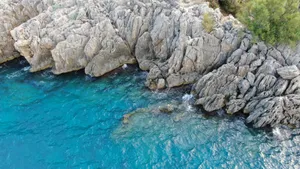Stunning aerial view of a rugged coastline in Turkey with clear blue waters. jigsaw puzzle