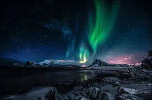 Breathtaking view of the Northern Lights illuminating the snowy landscape of Nordland, Norway. jigsaw puzzle