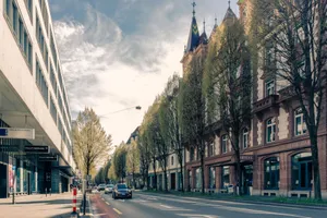 A scenic street view in Lucerne, Switzerland, showcasing urban architecture and traffic in daylight. jigsaw puzzle