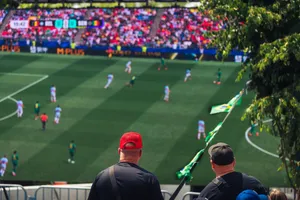 Engaging view of soccer fans enjoying a live match at a stadium in Langford, BC, Canada. jigsaw puzzle