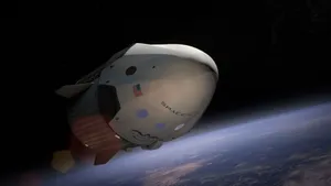 A SpaceX Dragon spacecraft orbiting Earth, captured in vivid detail against space. jigsaw puzzle