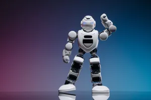 A sleek white robot in a studio setting against a gradient background, showcasing modern robotics. jigsaw puzzle