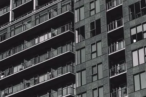 Monochrome view of a residential building showcasing urban architecture in Portland, OR. jigsaw puzzle