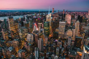 lighted high-rise buildings during golden hour jigsaw puzzle