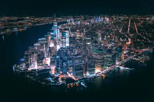 aerial view of city buildings during nighttime jigsaw puzzle