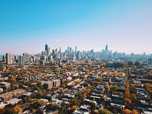 a city skyline with a blue sky jigsaw puzzle