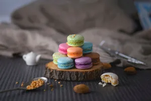 assorted-color macaroons on wood slab jigsaw puzzle