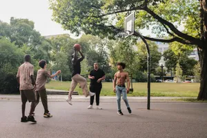 A group of young men playing a game of basketball jigsaw puzzle