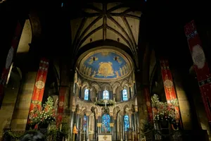 a church with a large stained glass window jigsaw puzzle