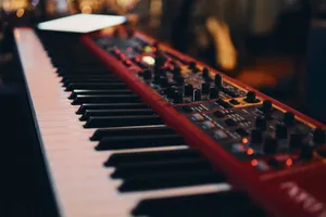 red and white electronic keyboard jigsaw puzzle