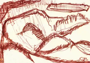Abstract sketch with red ink lines on cream paper jigsaw puzzle