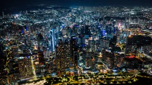 Stunning aerial shot of Panama City's vibrant skyline at night, a bustling urban landscape. jigsaw puzzle